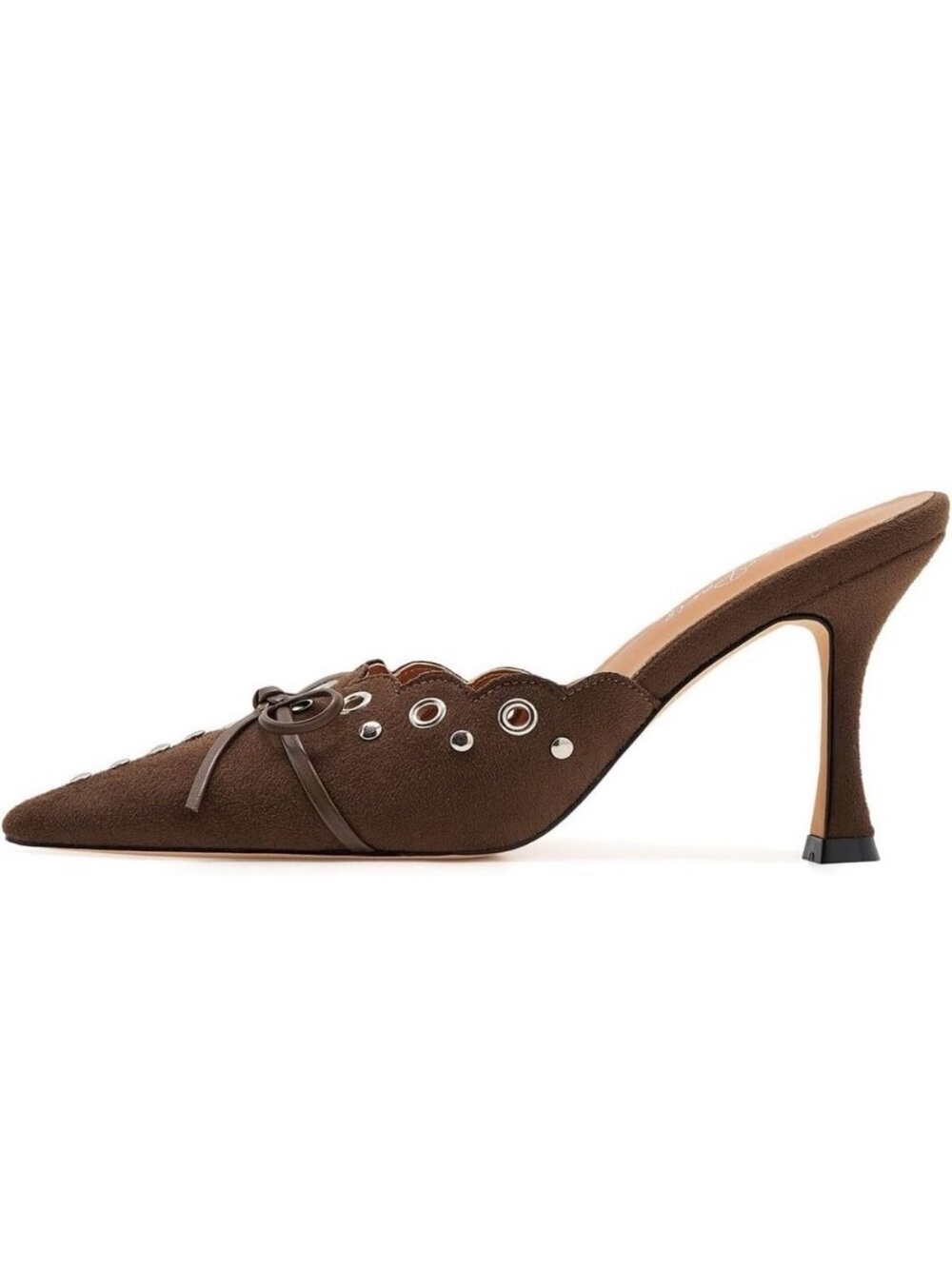 Espresso Pointed-Toe Suede Kitten Heels